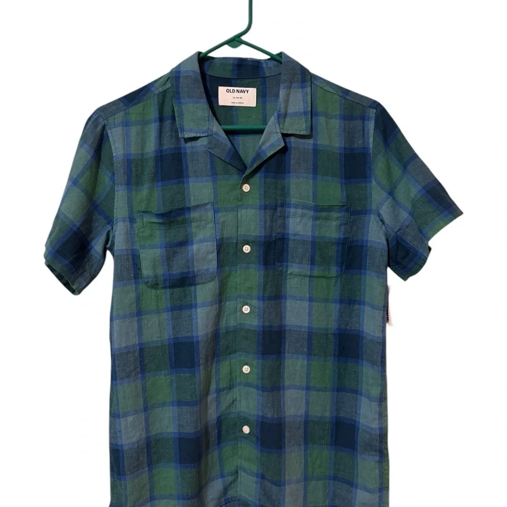 Old Navy Youth Casual Plaid Shirt in Blue and Green